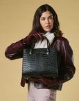 Patrizia (black) - Italian calf leather women's handbag (with shoulder strap)