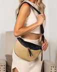 Valentina Mixed Media Straw Sling Crossbody Bag