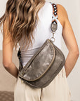 Callie Fold Over Leather Crossbody Sling Bag