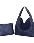 The Willow | Large Woven Vegan Leather Tote - Navy