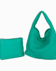 The Willow | Large Woven Vegan Leather Tote - Green.