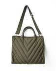 Carmen Large Puffer Tote — chevron stripe texture and gold hardware closeup