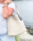 The Willow | Large Woven Vegan Leather Tote - Ivory