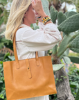 Large Leather Handbag — Caramel