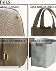 Leather Bucket Bag with Drawstring Pouch – Leather Satchel, Everyday Handbag with Mini Lock Design