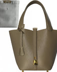 Leather Bucket Bag with Drawstring Pouch – Leather Satchel, Everyday Handbag with Mini Lock Design