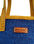 Nourishment Rectangular Handmade Laptop Work Sisal Straw Blue Basket Tote Handbag