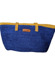 Nourishment Rectangular Handmade Laptop Work Sisal Straw Blue Basket Tote Handbag