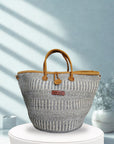 Ash Wisdom Striped Handwoven Sisal Straw Basket Tote