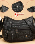 Fashion Multi Zipper Crossbody Bag, Soft Vegan Leather Shoulder Bag, Women's Multi Pockets Handbag Purse