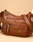 Fashion Multi Zipper Crossbody Bag, Soft Vegan Leather Shoulder Bag, Women's Multi Pockets Handbag Purse