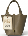 Leather Bucket Bag with Drawstring Pouch – Leather Satchel, Everyday Handbag with Mini Lock Design
