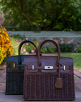 Margo - Fall Wicker Handbag - Black & Chocolate