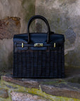 Margo - Fall Wicker Handbag - Black & Chocolate
