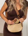 Valentina Mixed Media Straw Sling Crossbody Bag