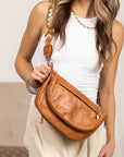 Callie Fold Over Leather Crossbody Sling Bag