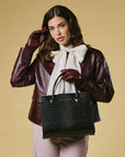 Patrizia (black) - Italian calf leather women's handbag (with shoulder strap)