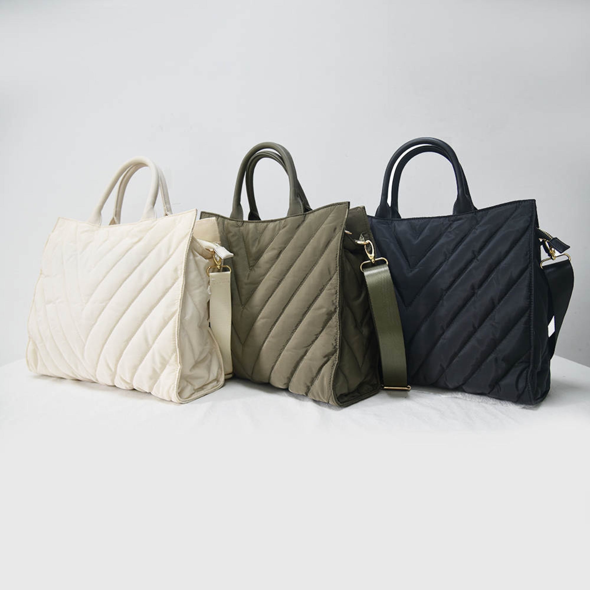 Carmen Chevron Stripe Large Puffer Tote — front view