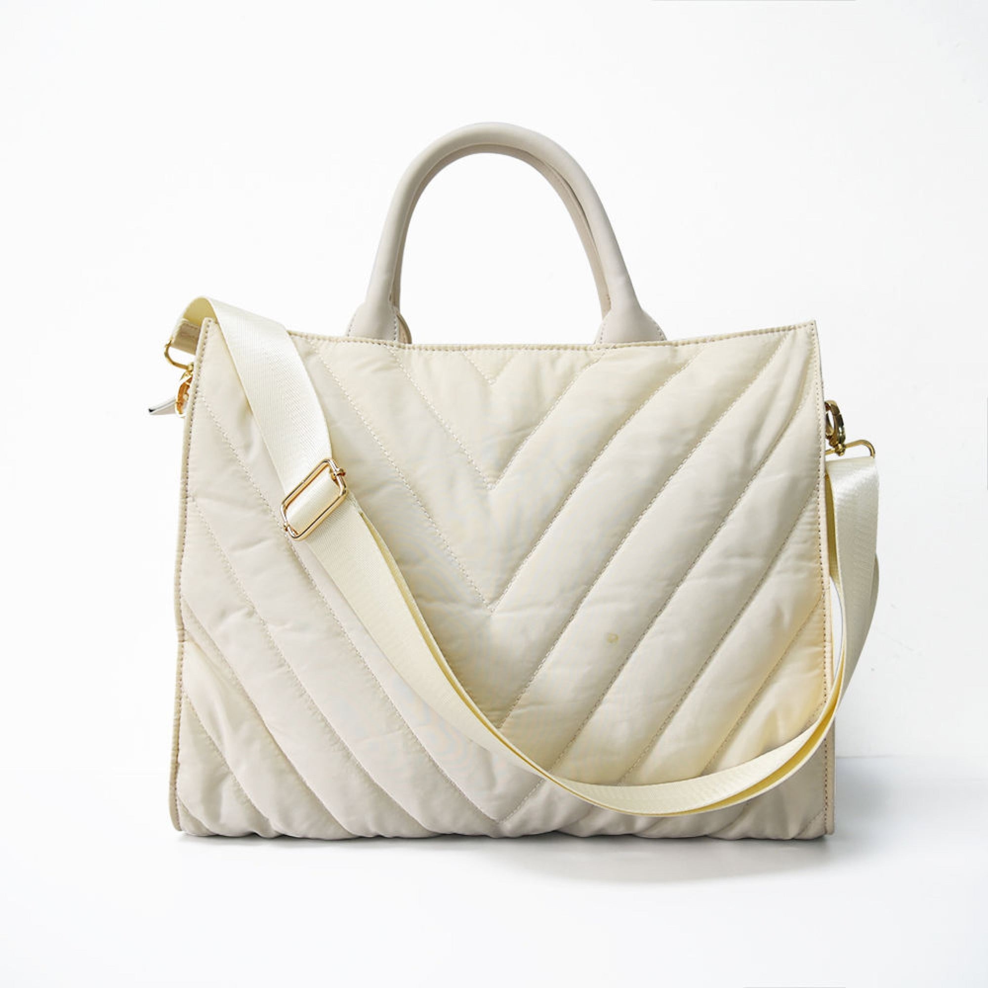Carmen Chevron Stripe Puffer Tote — all three colorways Black Winter White Olive