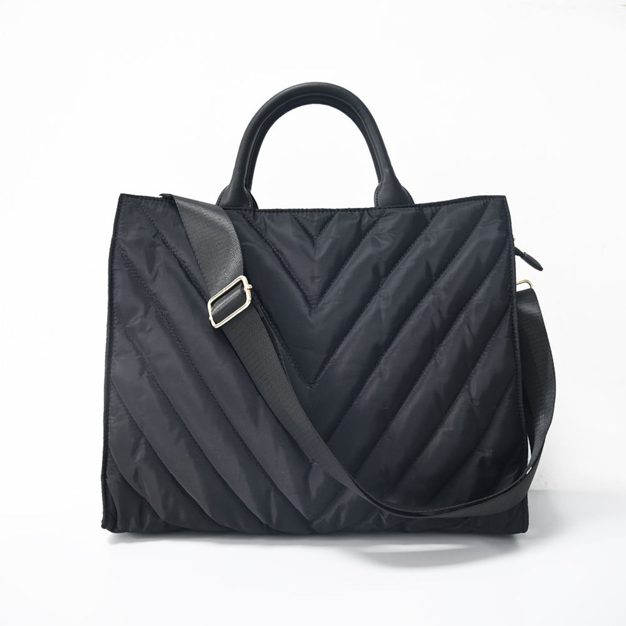 Carmen Puffer Tote — side profile showing depth and top handles