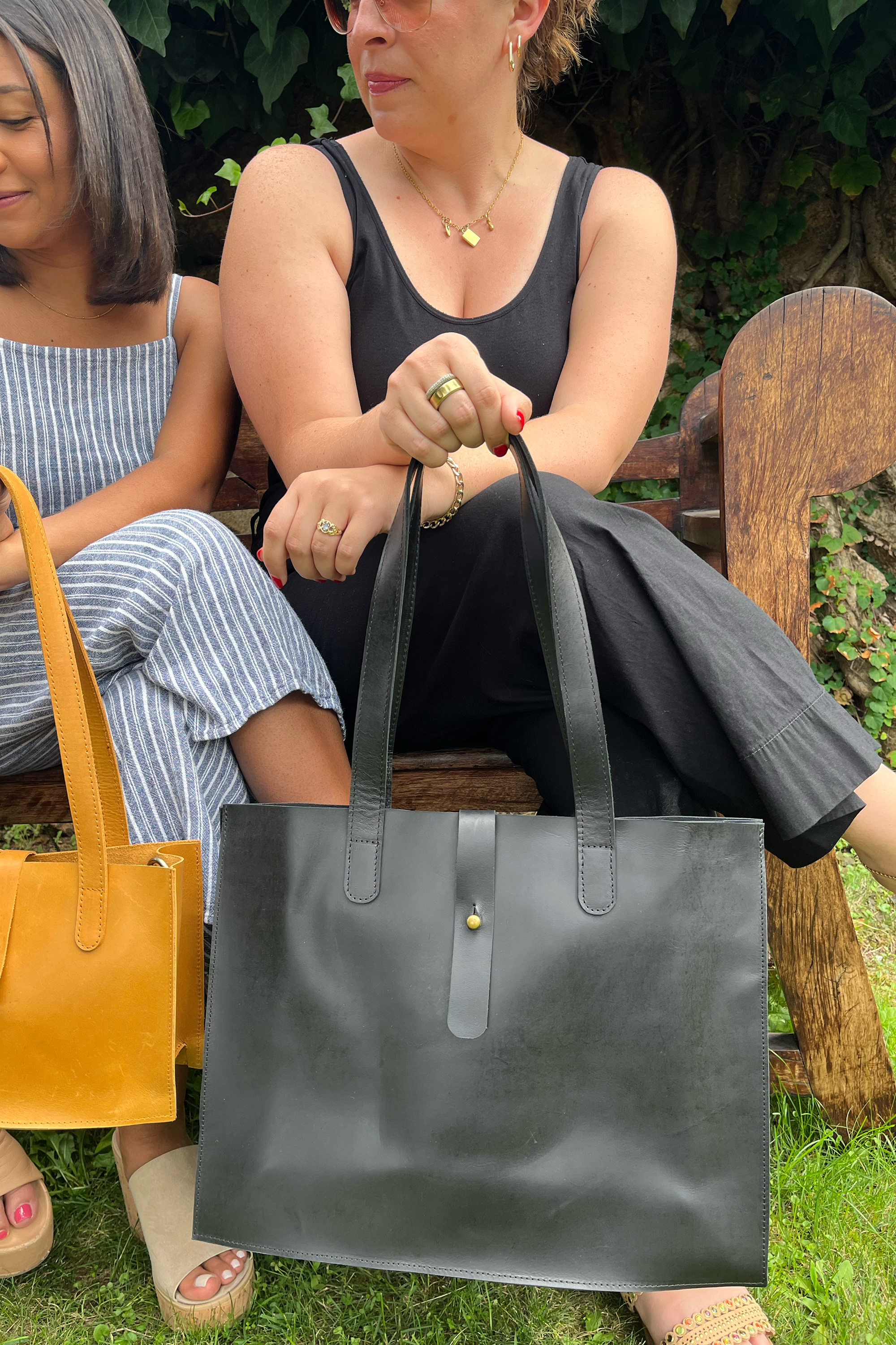 Large Leather Handbag — Ink Black