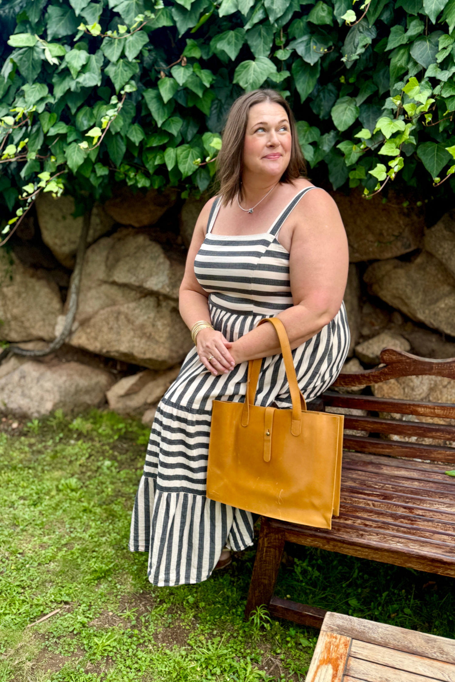 Large Leather Handbag — Caramel