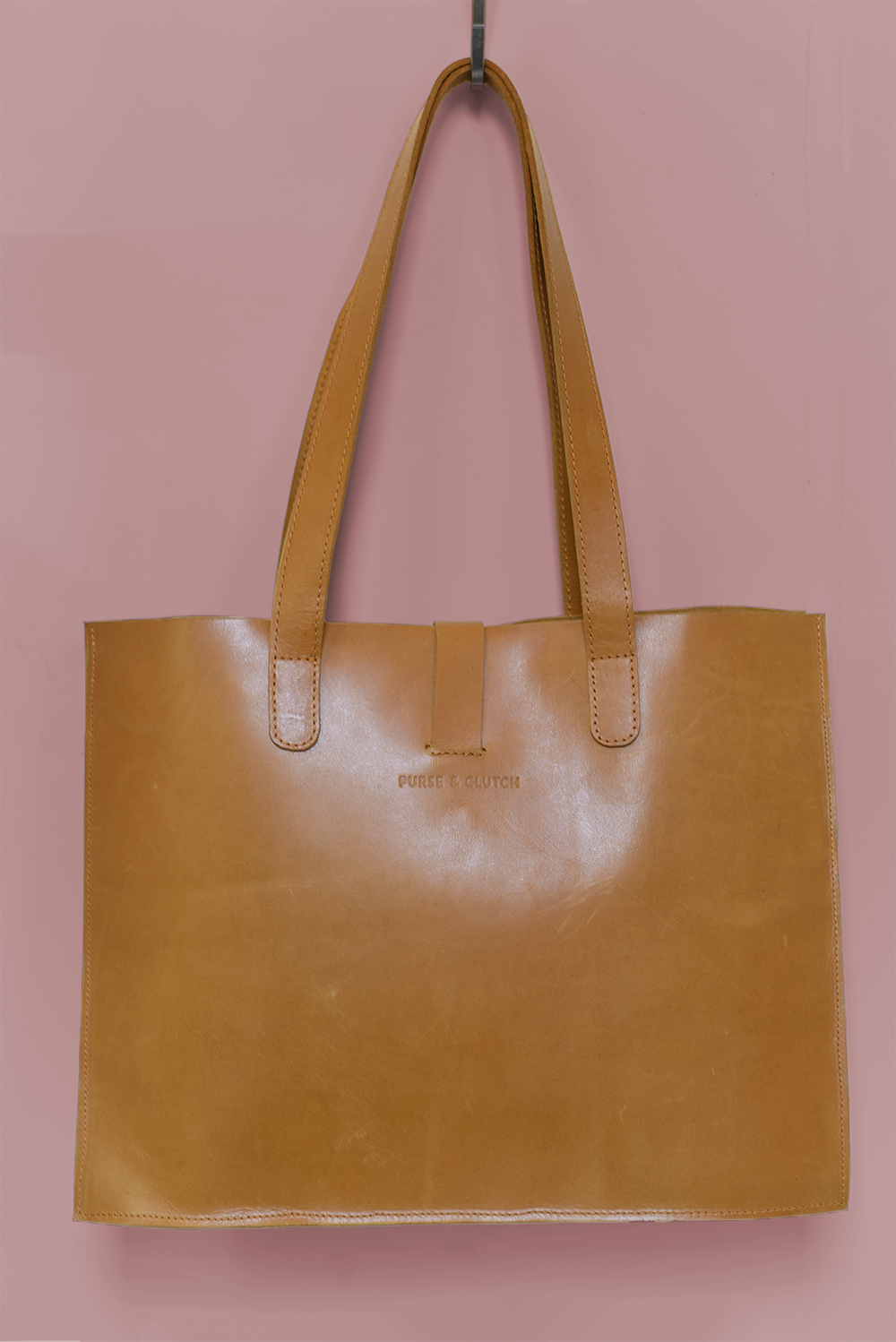 Large Leather Handbag — Caramel