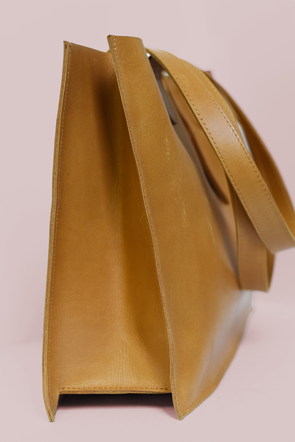 Large Leather Handbag — Caramel