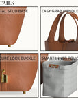 Leather Bucket Bag with Drawstring Pouch – Leather Satchel, Everyday Handbag with Mini Lock Design
