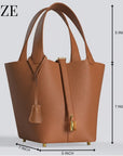 Leather Bucket Bag with Drawstring Pouch – Leather Satchel, Everyday Handbag with Mini Lock Design