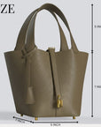 Leather Bucket Bag with Drawstring Pouch – Leather Satchel, Everyday Handbag with Mini Lock Design
