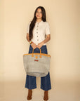 Ash Wisdom Striped Handwoven Sisal Straw Basket Tote