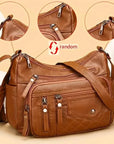 Fashion Multi Zipper Crossbody Bag, Soft Vegan Leather Shoulder Bag, Women's Multi Pockets Handbag Purse