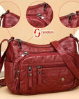 Fashion Multi Zipper Crossbody Bag, Soft Vegan Leather Shoulder Bag, Women's Multi Pockets Handbag Purse