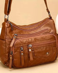 Fashion Multi Zipper Crossbody Bag, Soft Vegan Leather Shoulder Bag, Women's Multi Pockets Handbag Purse