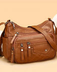Fashion Multi Zipper Crossbody Bag, Soft Vegan Leather Shoulder Bag, Women's Multi Pockets Handbag Purse