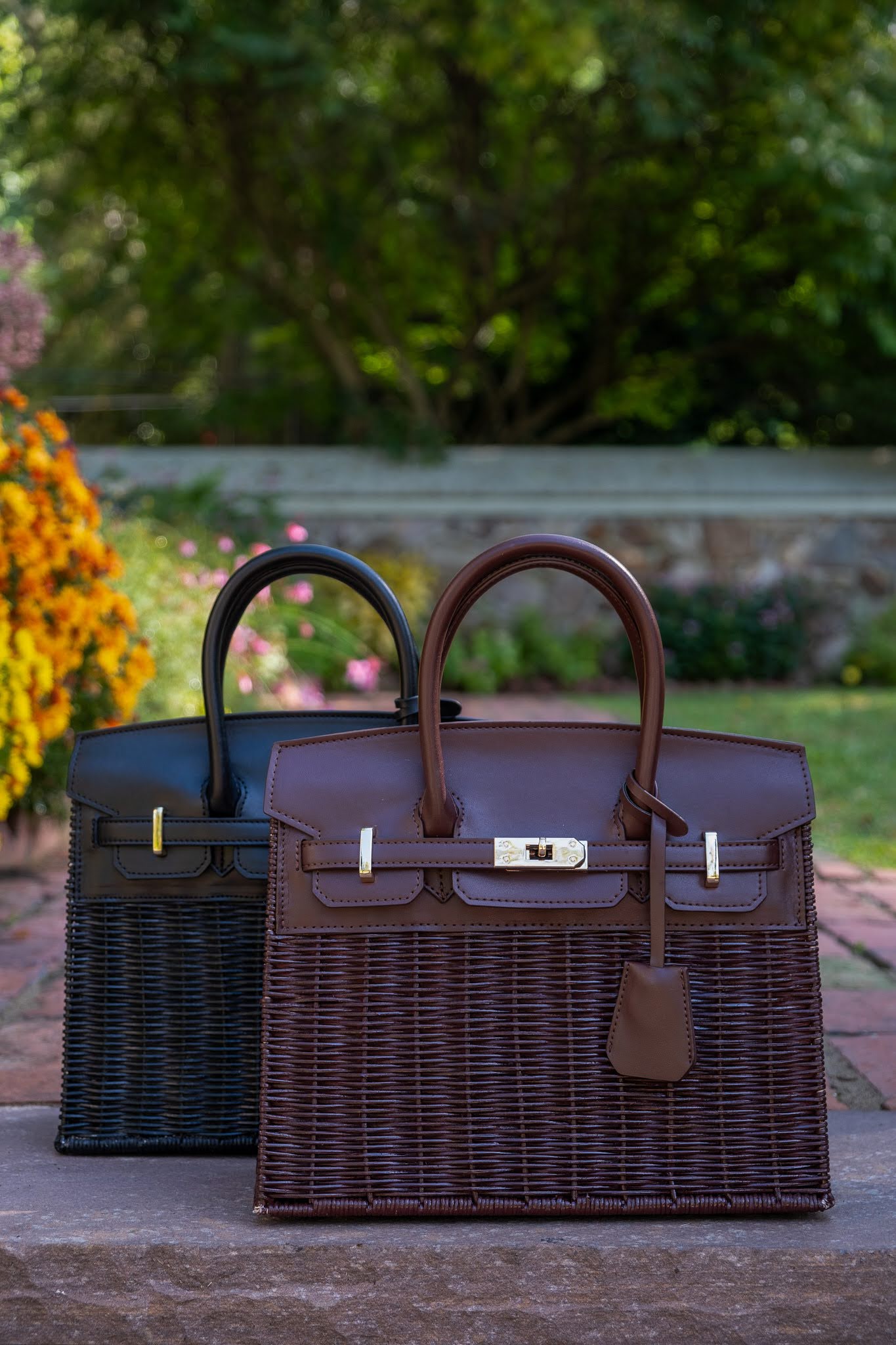 Margo -  Fall Wicker Handbag - Black &amp; Chocolate