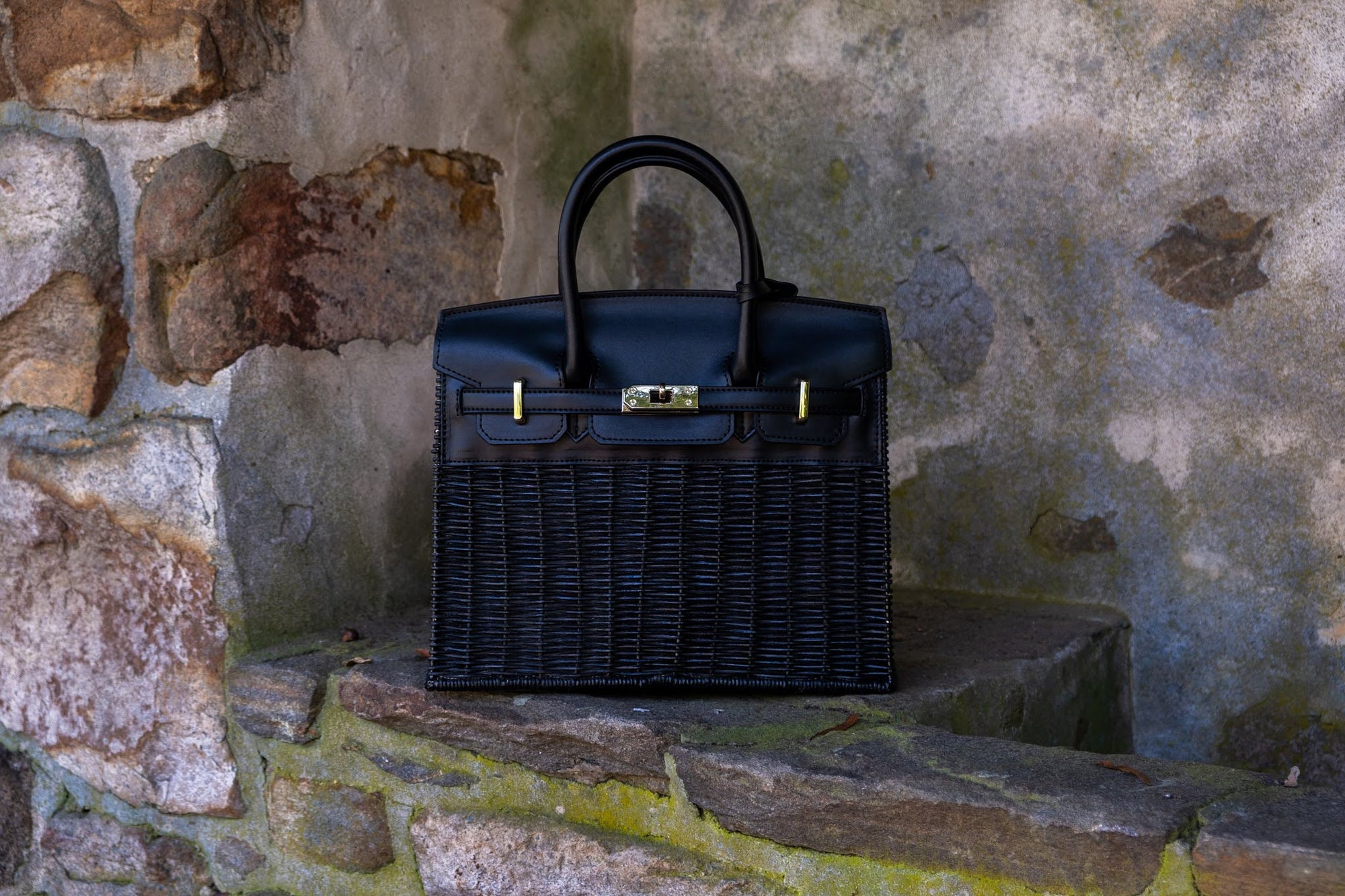 Margo -  Fall Wicker Handbag - Black &amp; Chocolate