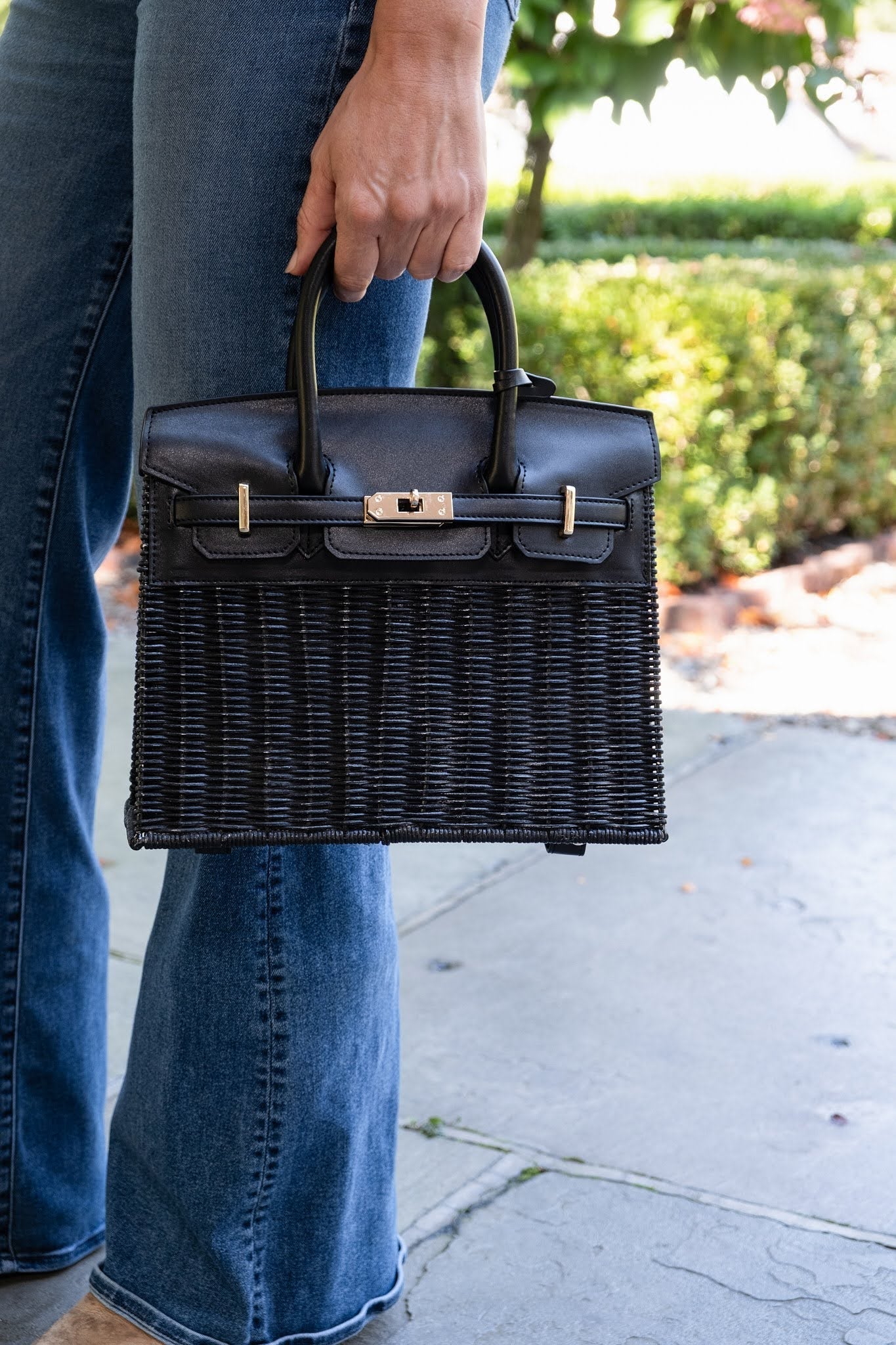 Margo -  Fall Wicker Handbag - Black &amp; Chocolate