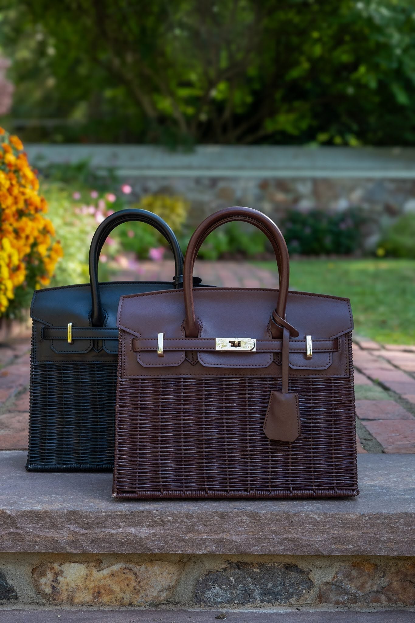Margo -  Fall Wicker Handbag - Black &amp; Chocolate