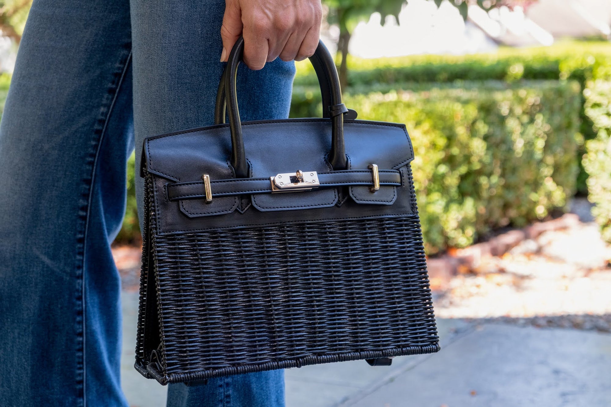 Margo -  Fall Wicker Handbag - Black &amp; Chocolate