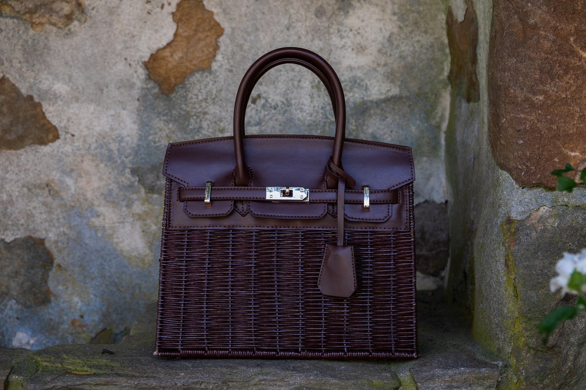Margo -  Fall Wicker Handbag - Black &amp; Chocolate